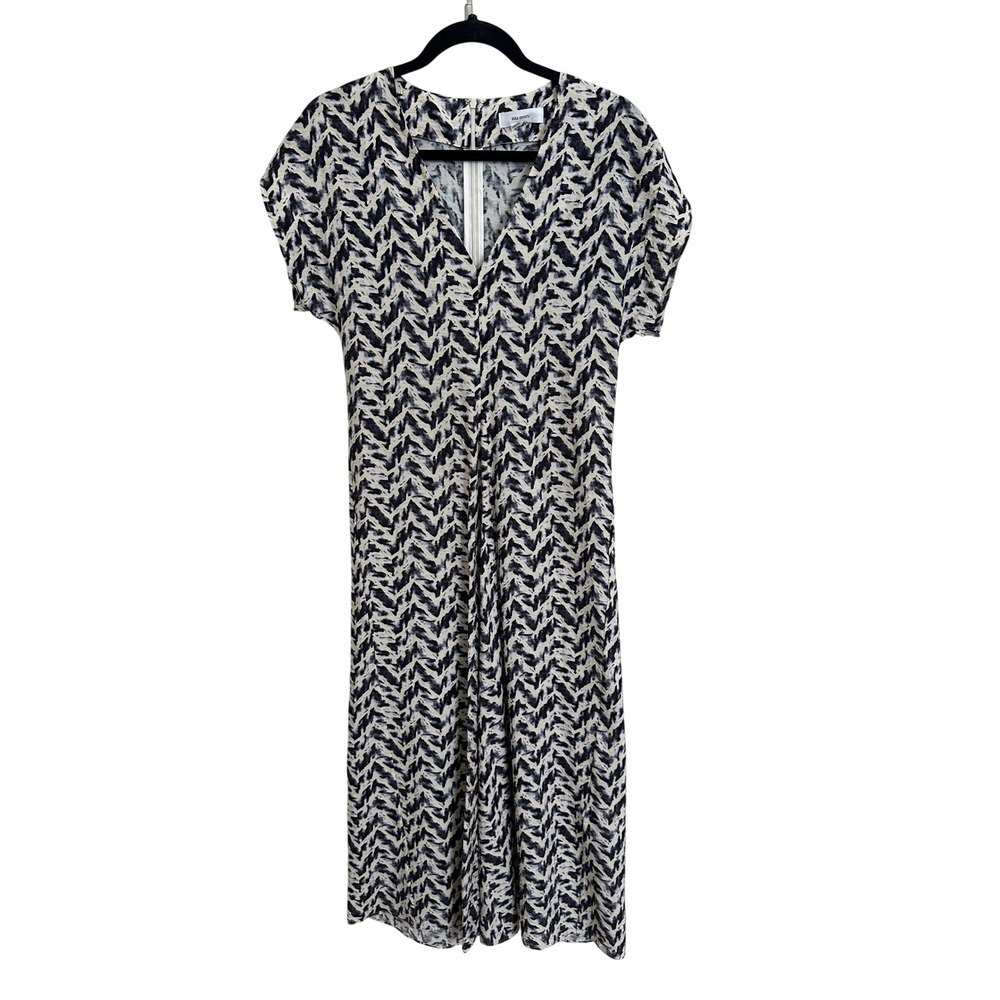Sita Murt Chevron Print Midi Dress V-Neck Short Sleeve Size Small